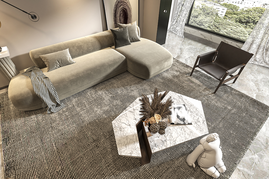 Nowoczesny salon z dużym dywanem